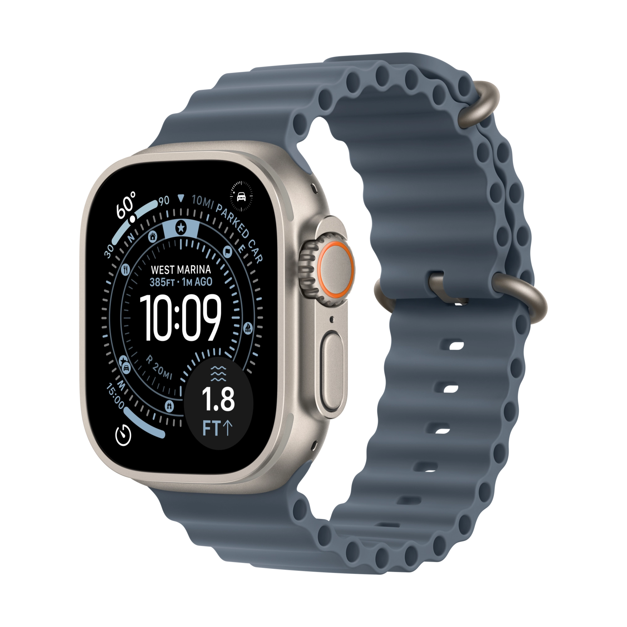 Apple Watch Ultra 3 GPS+Cellular 49mm Titan natur mit Ocean Band maritimblau