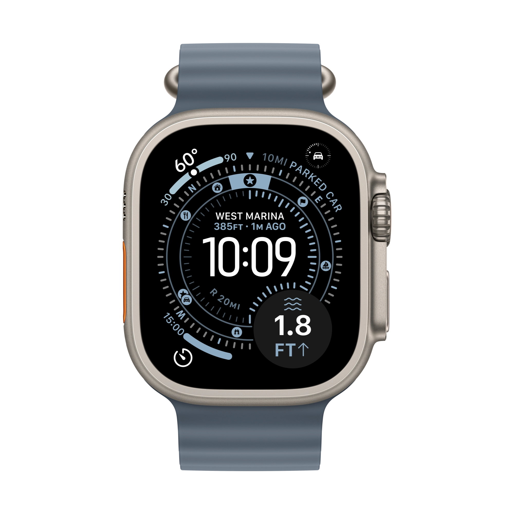 Apple Watch Ultra 3 GPS+Cellular 49mm Titan natur mit Ocean Band maritimblau